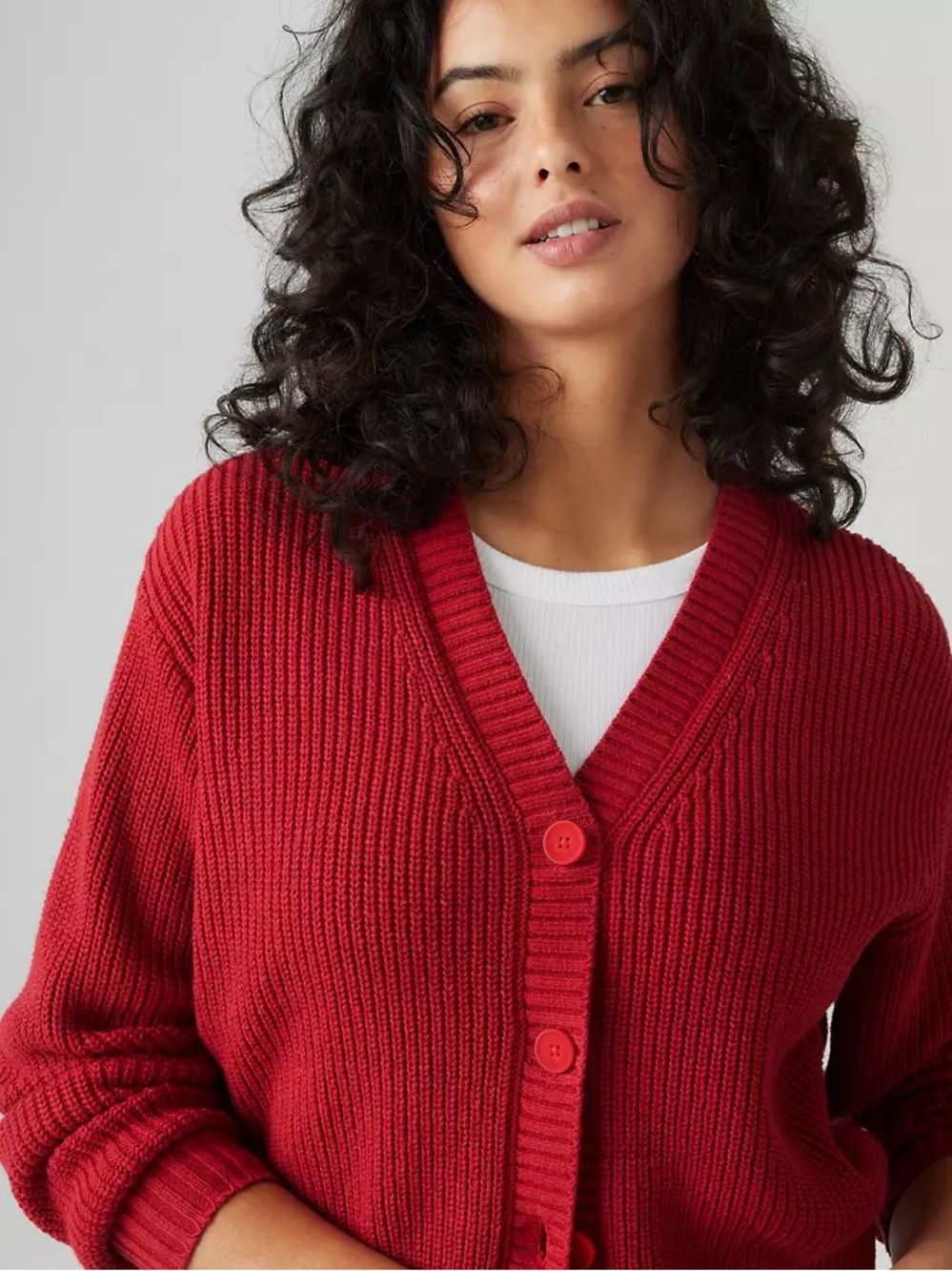 Levi's Red Button-Front V-Neck Women's Cardigan sweater medium M - Picture 3 of 7